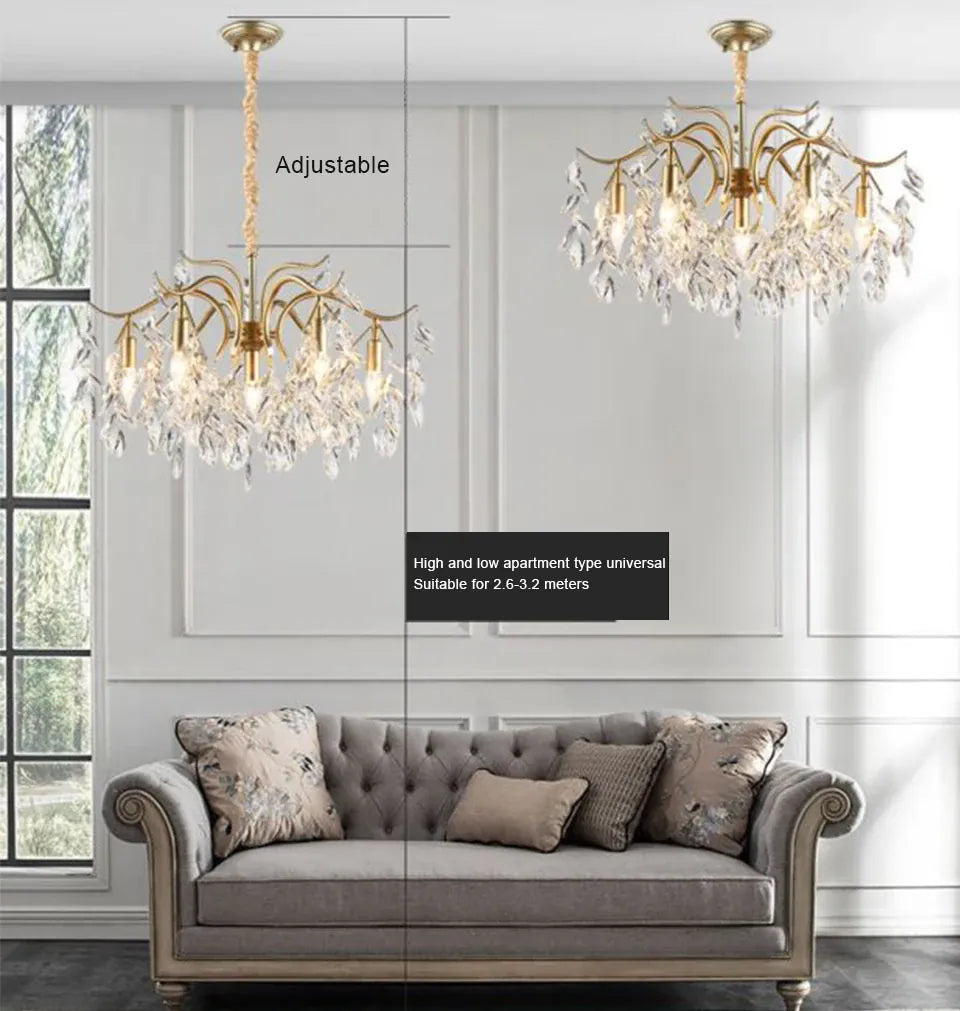 Verthara Premium Gold Crystal LED Pendant Chandelier | Dimmable 3 Colours