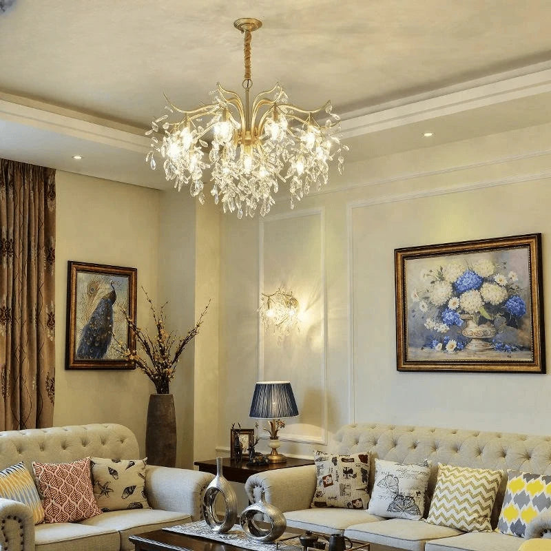 Verthara Premium Gold Crystal LED Pendant Chandelier | Dimmable 3 Colours