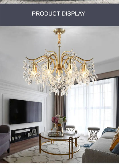 Verthara Premium Gold Crystal LED Pendant Chandelier | Dimmable 3 Colours