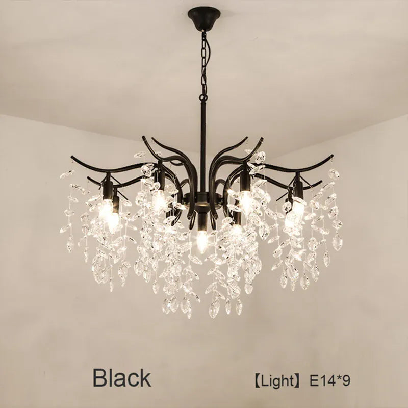 Verthara Premium Gold Crystal LED Pendant Chandelier | Dimmable 3 Colours black 9 lights / Cold White