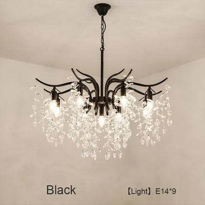 Verthara Premium Gold Crystal LED Pendant Chandelier | Dimmable 3 Colours black 9 lights / Cold White
