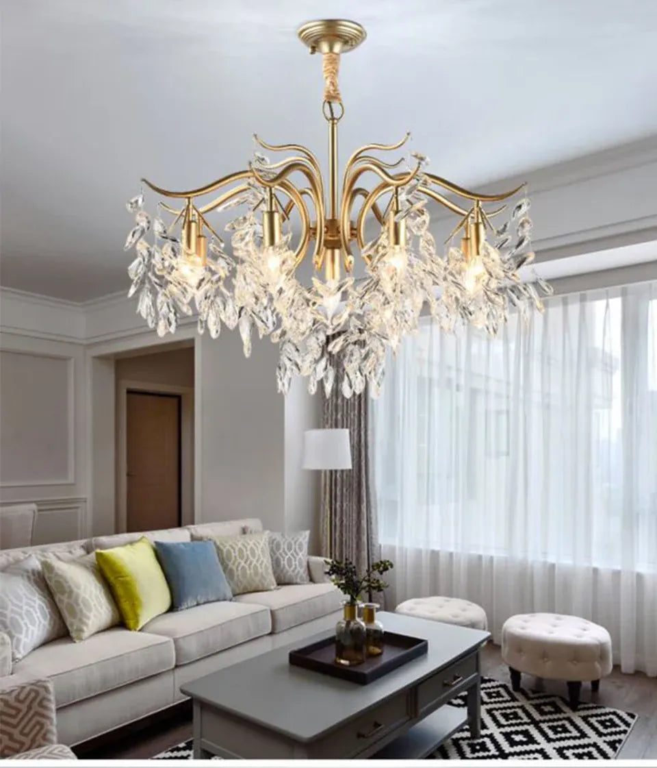Verthara Premium Gold Crystal LED Pendant Chandelier | Dimmable 3 Colours