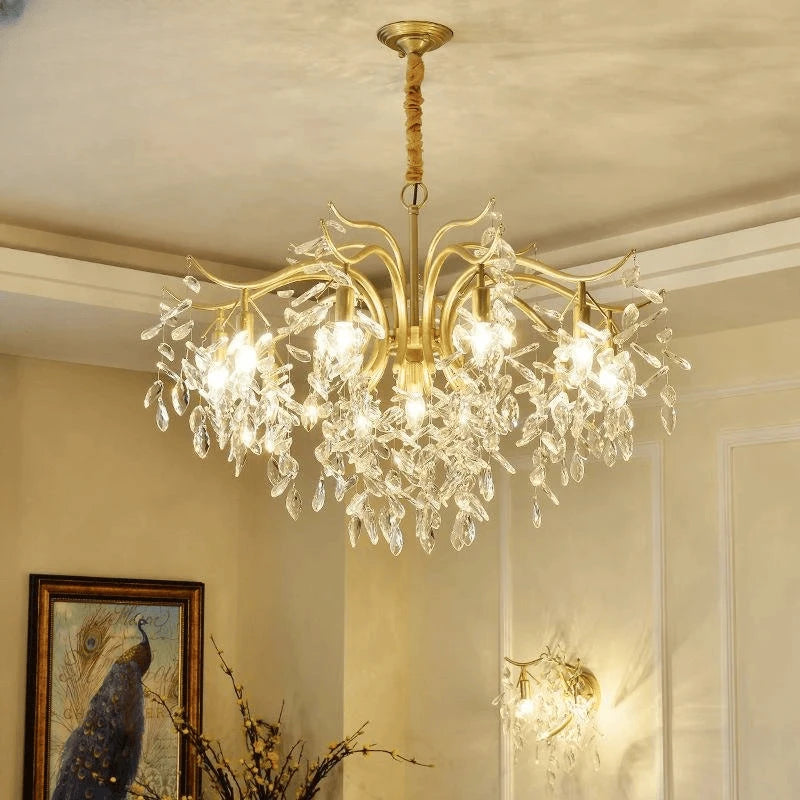 Verthara Premium Gold Crystal LED Pendant Chandelier | Dimmable 3 Colours