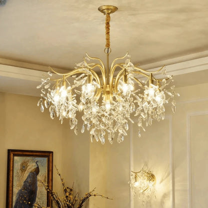 Verthara Premium Gold Crystal LED Pendant Chandelier | Dimmable 3 Colours