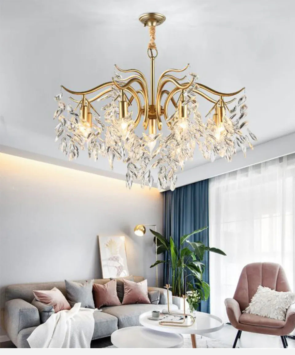 Verthara Premium Gold Crystal LED Pendant Chandelier | Dimmable 3 Colours