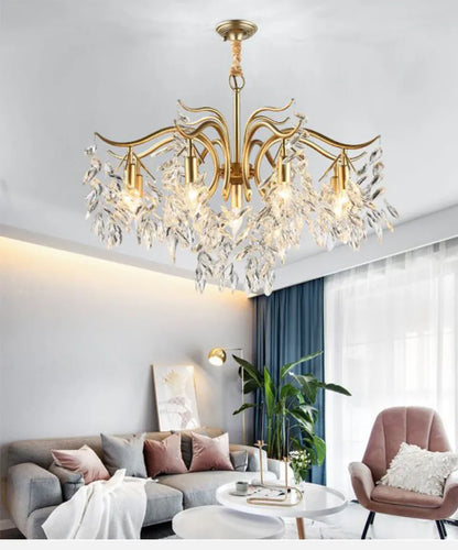 Verthara Premium Gold Crystal LED Pendant Chandelier | Dimmable 3 Colours