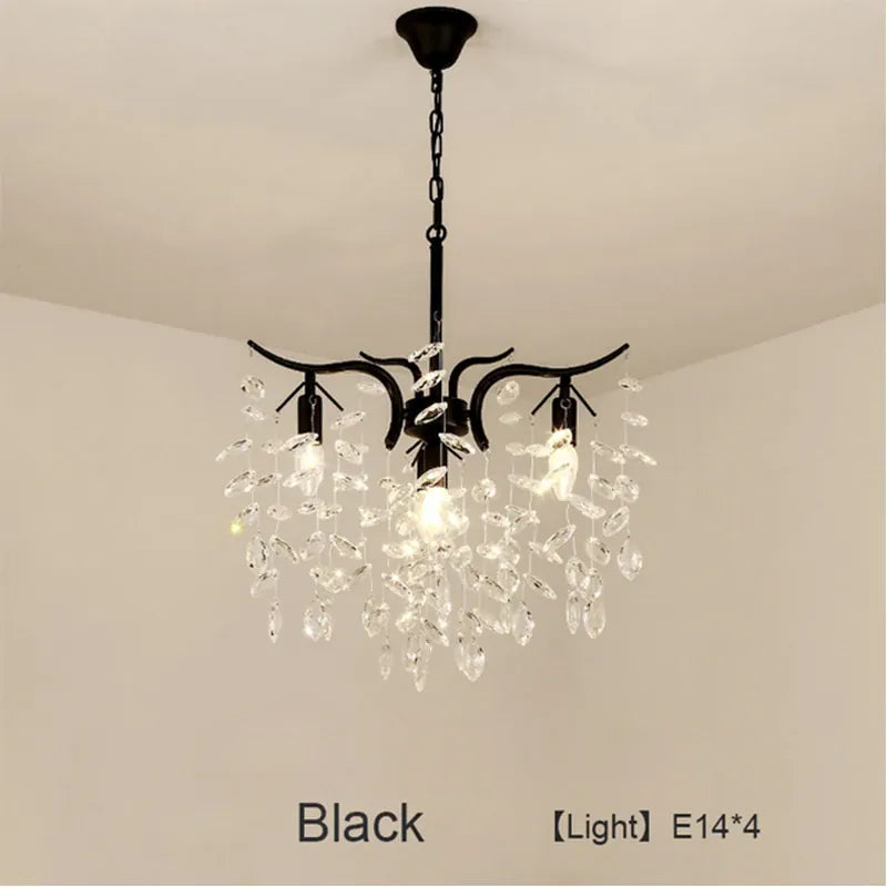 Verthara Premium Gold Crystal LED Pendant Chandelier | Dimmable 3 Colours black 4 lights / Cold White