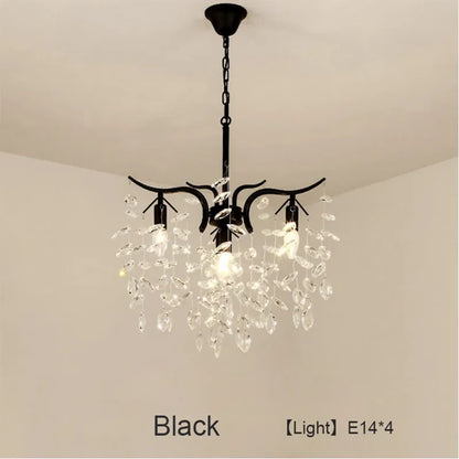Verthara Premium Gold Crystal LED Pendant Chandelier | Dimmable 3 Colours black 4 lights / Cold White