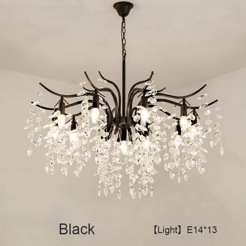 Verthara Premium Gold Crystal LED Pendant Chandelier | Dimmable 3 Colours black 13 lights / Cold White