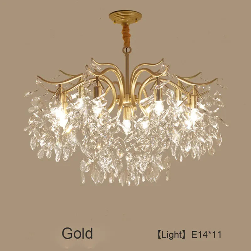 Verthara Premium Gold Crystal LED Pendant Chandelier | Dimmable 3 Colours gold 11 lights / Cold White