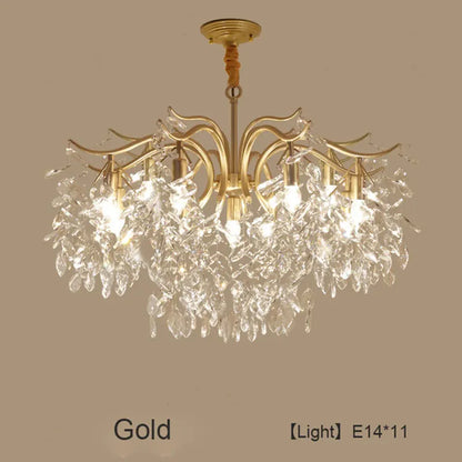 Verthara Premium Gold Crystal LED Pendant Chandelier | Dimmable 3 Colours gold 11 lights / Cold White