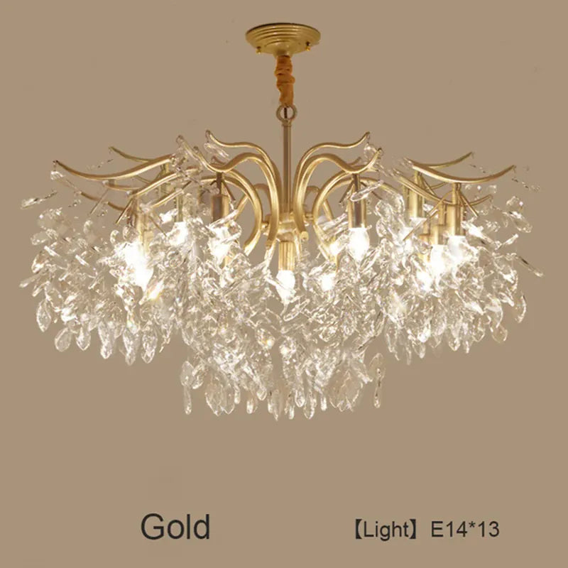 Verthara Premium Gold Crystal LED Pendant Chandelier | Dimmable 3 Colours gold 13 lights / Cold White
