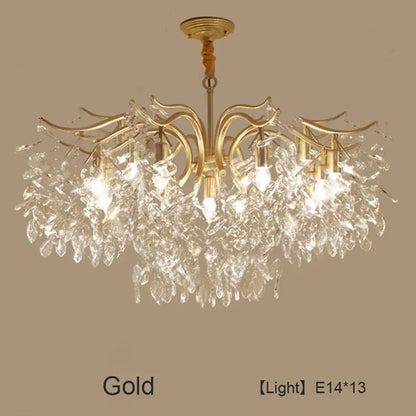 Verthara Premium Gold Crystal LED Pendant Chandelier | Dimmable 3 Colours gold 13 lights / Cold White