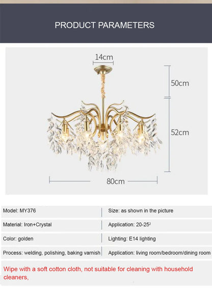 Verthara Premium Gold Crystal LED Pendant Chandelier | Dimmable 3 Colours