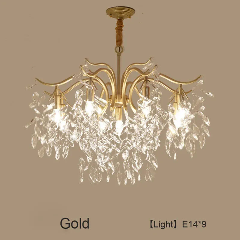 Verthara Premium Gold Crystal LED Pendant Chandelier | Dimmable 3 Colours gold 9 lights / Cold White