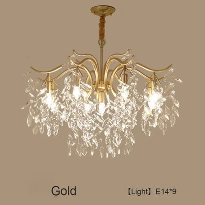 Verthara Premium Gold Crystal LED Pendant Chandelier | Dimmable 3 Colours gold 9 lights / Cold White