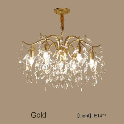 Verthara Premium Gold Crystal LED Pendant Chandelier | Dimmable 3 Colours gold 7 lights / Cold White