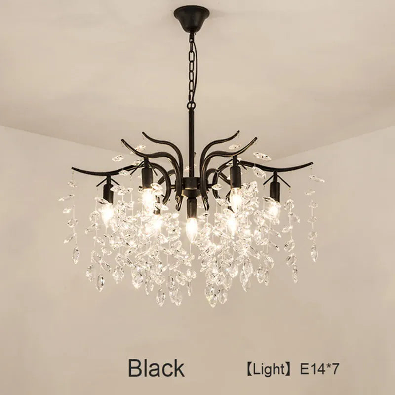 Verthara Premium Gold Crystal LED Pendant Chandelier | Dimmable 3 Colours black 7 lights / Cold White