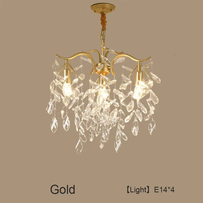 Verthara Premium Gold Crystal LED Pendant Chandelier | Dimmable 3 Colours gold 4 lights / Cold White