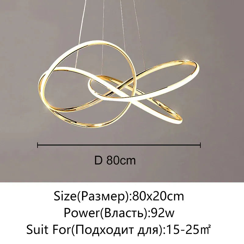 Verthara Premium Gold Geometric Line Chandelier D80cm / Brightness Dimmable