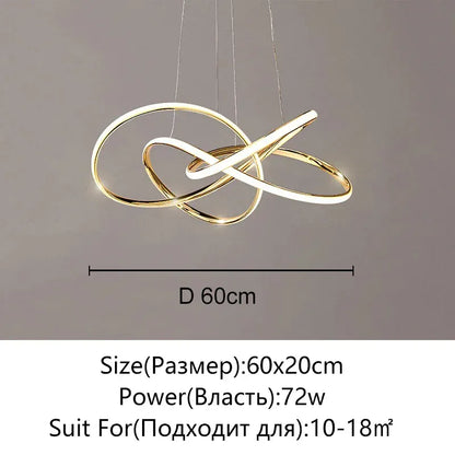 Verthara Premium Gold Geometric Line Chandelier D60cm / Brightness Dimmable