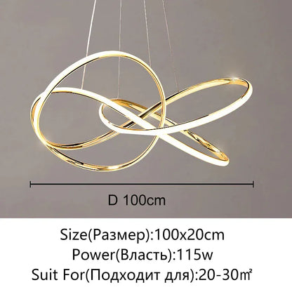 Verthara Premium Gold Geometric Line Chandelier D100cm / Brightness Dimmable