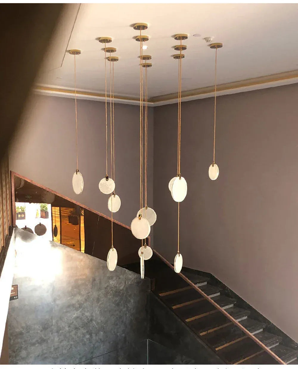 Verthara Premium Gold Marble Round Pendant Chandelier
