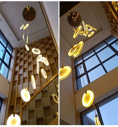 Verthara Premium Gold Marble Round Pendant Chandelier