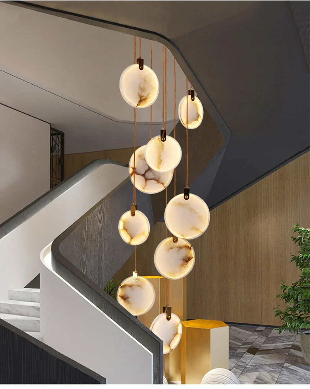Verthara Premium Gold Marble Round Pendant Chandelier