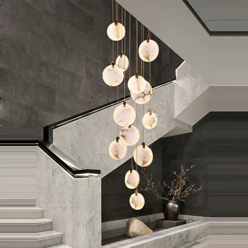 Verthara Premium Gold Marble Round Pendant Chandelier