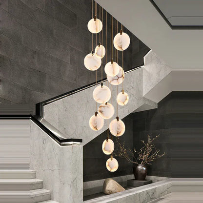 Verthara Premium Gold Marble Round Pendant Chandelier