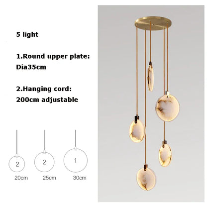 Verthara Premium Gold Marble Round Pendant Chandelier 5 Heads-A