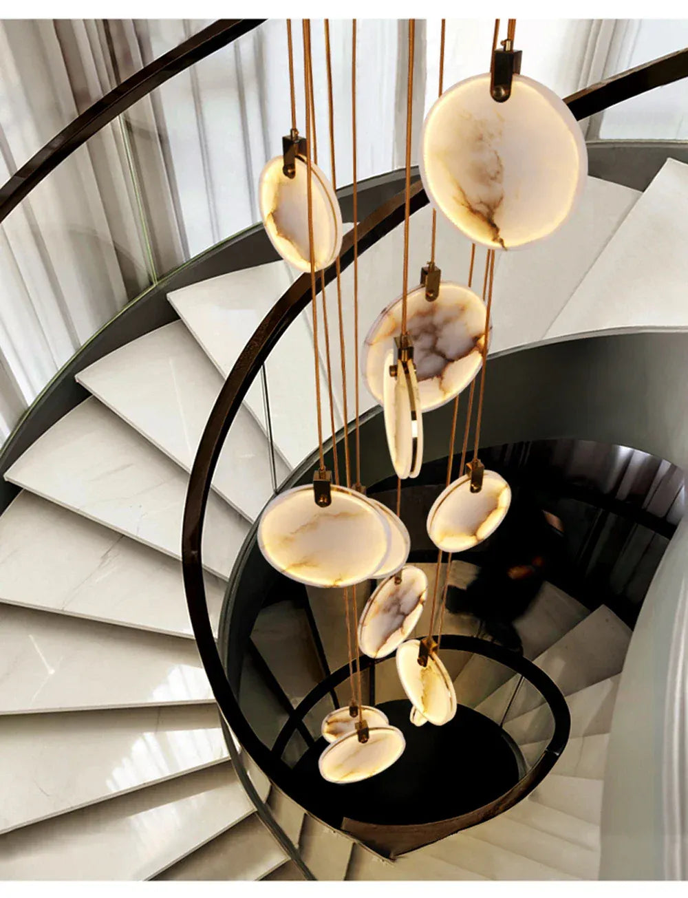Verthara Premium Gold Marble Round Pendant Chandelier