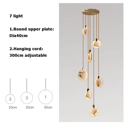 Verthara Premium Gold Marble Round Pendant Chandelier 7 Heads-A
