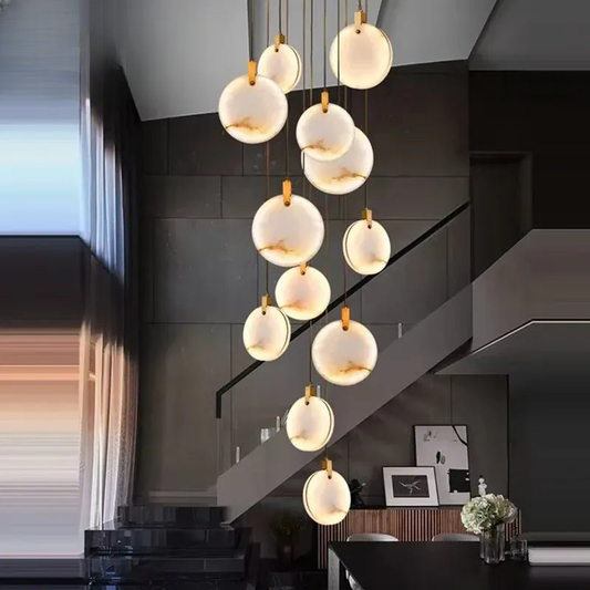 Verthara Premium Gold Marble Round Pendant Chandelier