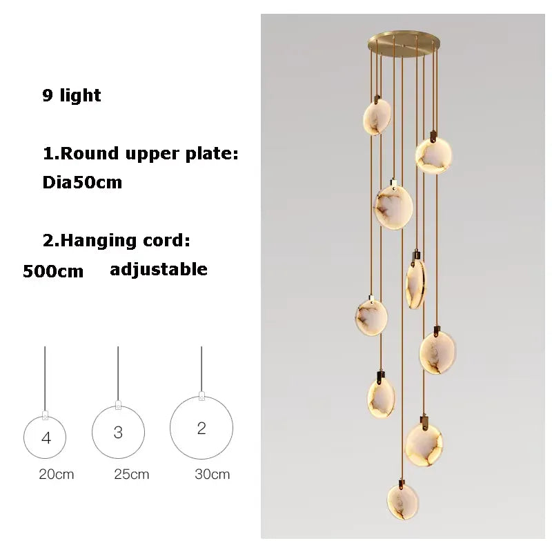 Verthara Premium Gold Marble Round Pendant Chandelier 9 Heads-A