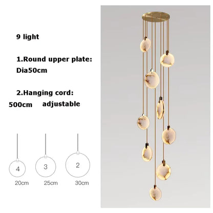 Verthara Premium Gold Marble Round Pendant Chandelier 9 Heads-A