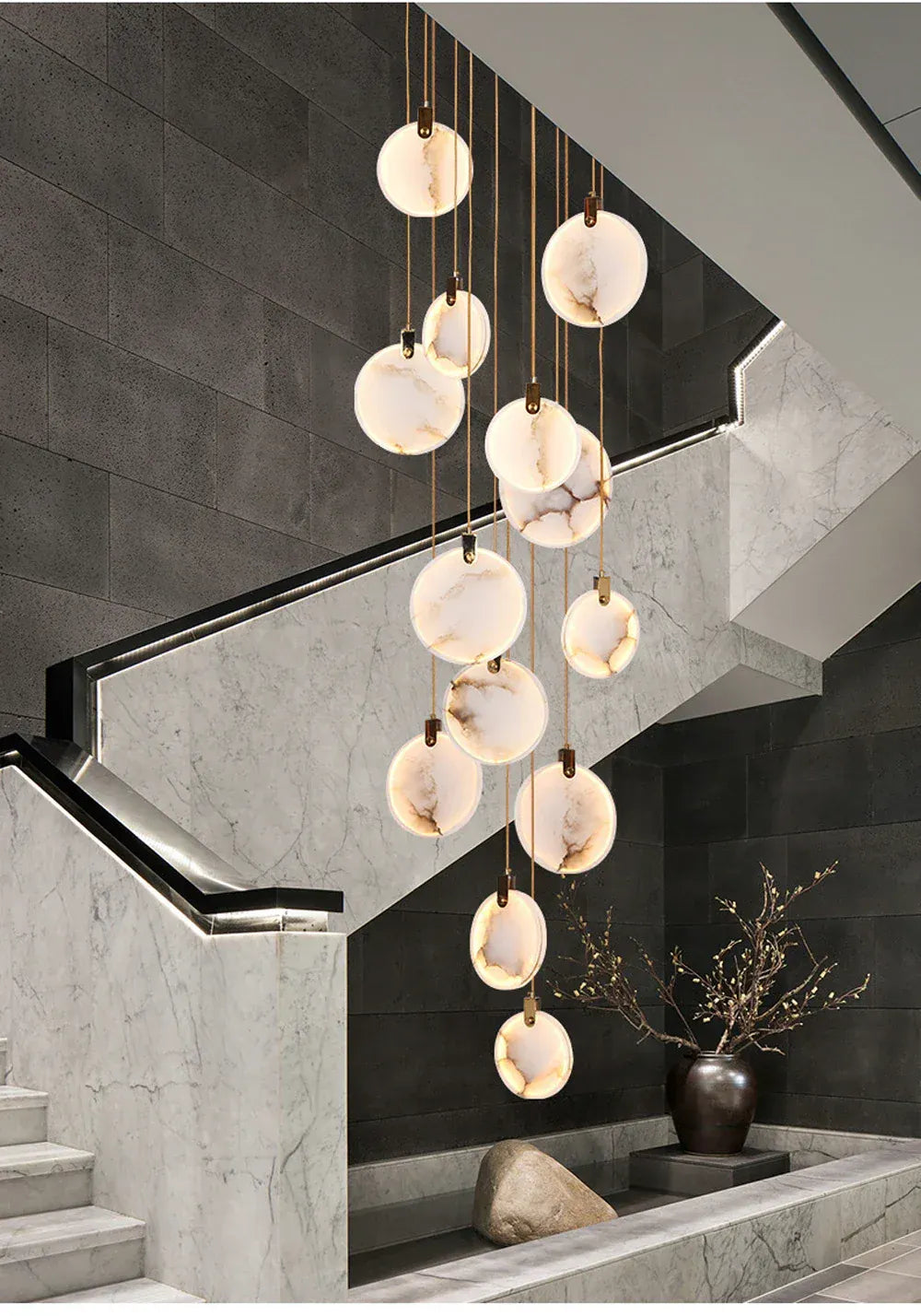 Verthara Premium Gold Marble Round Pendant Chandelier