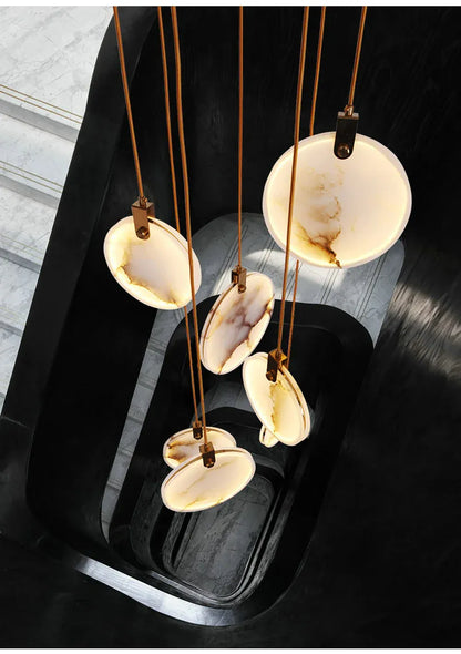 Verthara Premium Gold Marble Round Pendant Chandelier