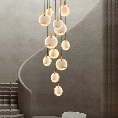Verthara Premium Gold Marble Round Pendant Chandelier