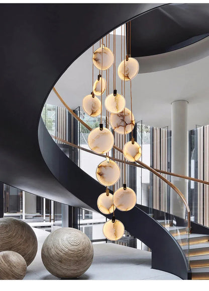 Verthara Premium Gold Marble Round Pendant Chandelier