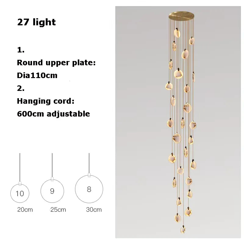 Verthara Premium Gold Marble Round Pendant Chandelier 27 Heads