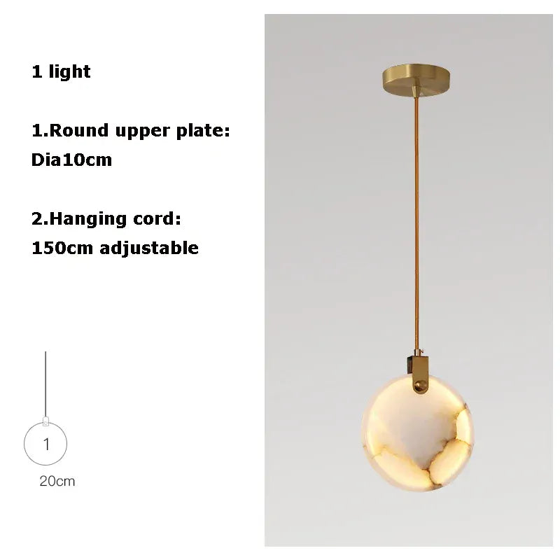Verthara Premium Gold Marble Round Pendant Chandelier D20cm-1 head
