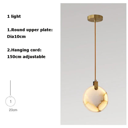 Verthara Premium Gold Marble Round Pendant Chandelier D20cm-1 head
