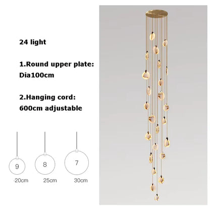 Verthara Premium Gold Marble Round Pendant Chandelier 24 Heads