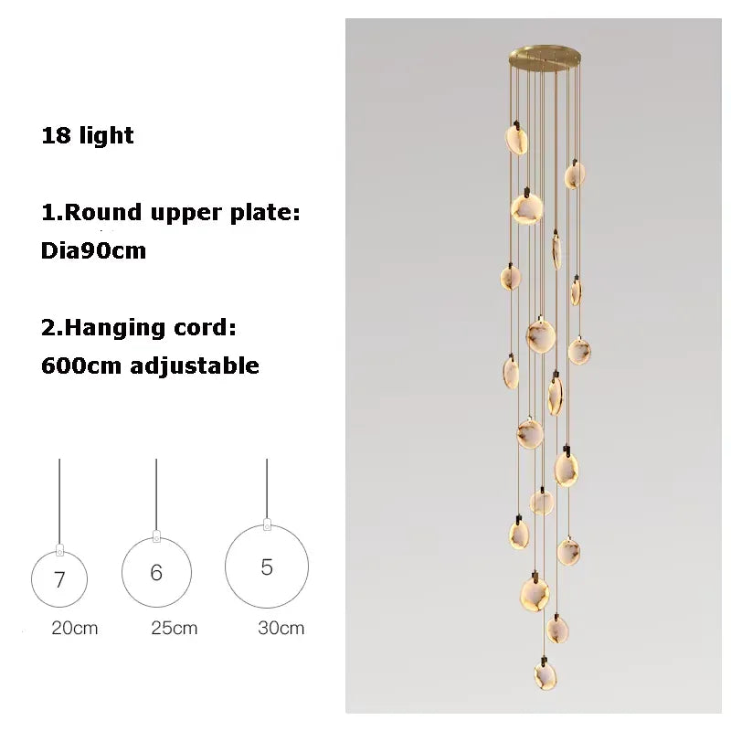 Verthara Premium Gold Marble Round Pendant Chandelier 18 Heads