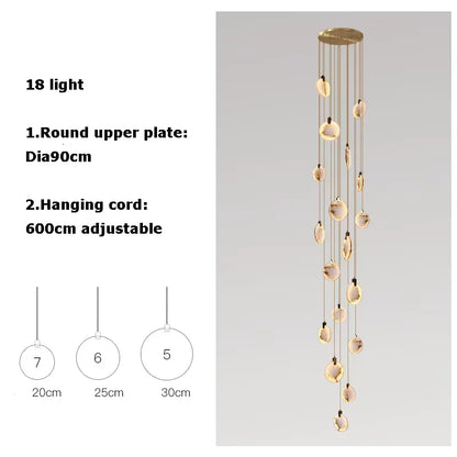 Verthara Premium Gold Marble Round Pendant Chandelier 18 Heads