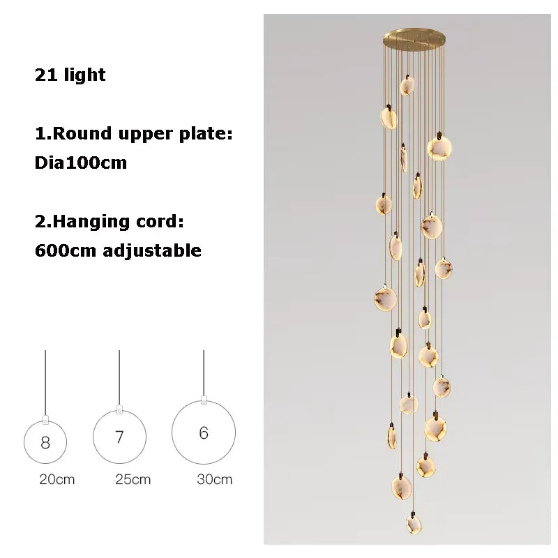 Verthara Premium Gold Marble Round Pendant Chandelier 21 Heads
