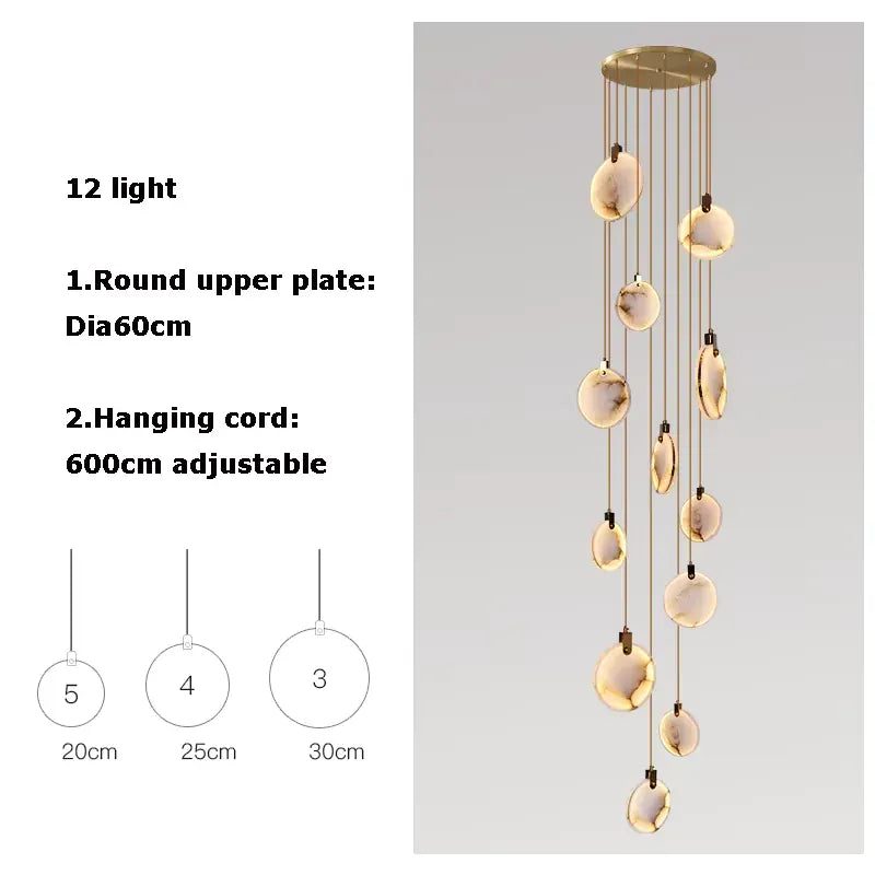 Verthara Premium Gold Marble Round Pendant Chandelier 12 Heads