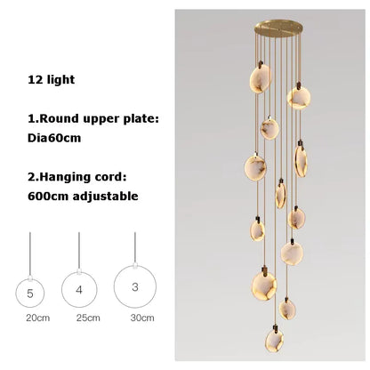 Verthara Premium Gold Marble Round Pendant Chandelier 12 Heads